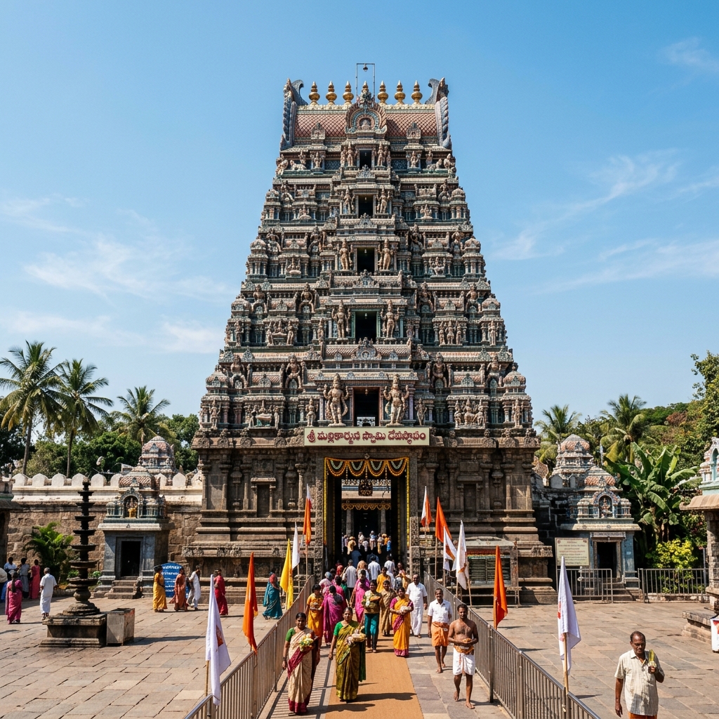 Mallikarjuna Jyotirlinga temple temple tower at Srisailam